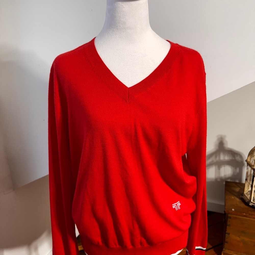 Tory Burch Tory Sport V-Neck Sweater in Bold Red